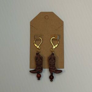 Handmade Gold Leverback Earrings with Cowboy Boot Beads